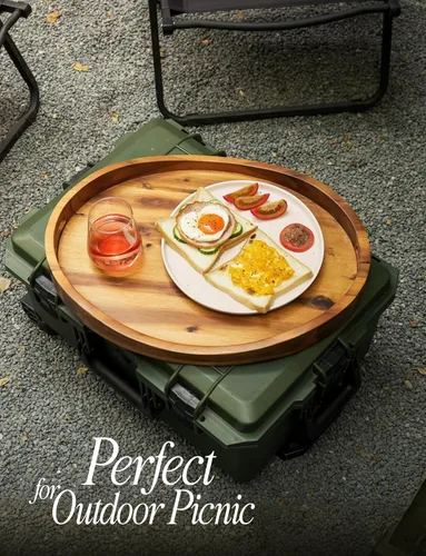 Miniatura 4 de TIDITA Bandeja de servir ovalada de madera de acacia con asas - 16.5" x 13" Bandeja otomana de mesa ovalada de madera - Bandeja de servir redonda