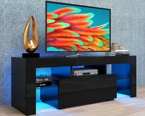 Miniatura 7 de Soporte de TV para televisores de más de 55 pulgadas, soporte de TV negro con cajón de almacenamiento, centro de entretenimiento LED para consola