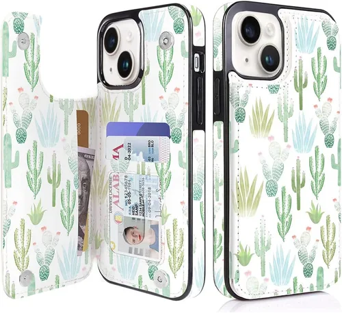 Miniatura 32 de uCOLOR Funda de piel con tapa para tarjetas compatible con iPhone 13 6.1, iPhone 14 6.1, mujeres y niñas con tarjetero y función atril