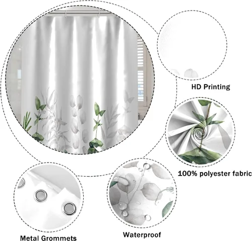Miniatura 5 de Cortinas de ducha botánicas verdes de 36 x 72 pulgadas, hojas de eucalipto naturales de primavera para minimalismo moderno, decoración de baño, tela