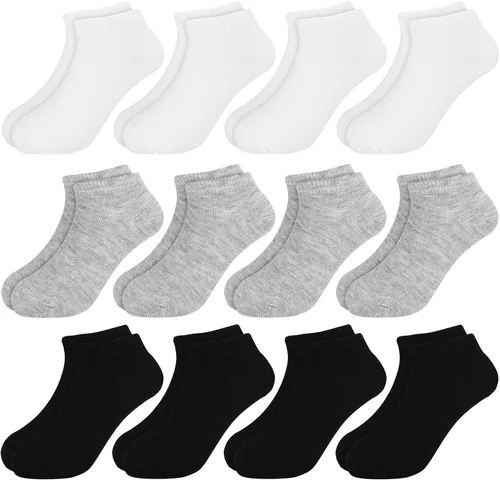 BOOPH 12 pares de calcetines de tobillo para niños y niñas de corte bajo media amortiguación calcetines atléticos
