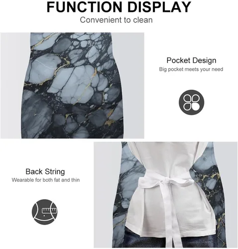 Miniatura 6 de MUSM Apron for Adults - 27.6 X 31.5 Inch, Heavy-Duty Polyester Aprons with Two Large Pockets, Waterproof Black Textured Marble Kitchen Apron for