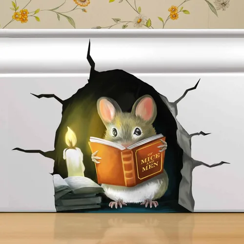 Miniatura 17 de Ratón Leyendo Libro, Adhesivo Decorativo para Pared, Habitación de Niños, Aula, Hogar, Dormitorio, Librero, Amante de los Libros, de Ratones
