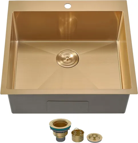 Miniatura 13 de SHACO Fregadero de cocina de 28 pulgadas, fregadero de montaje superior de acero inoxidable T304 de 16 calibre hecho a mano comercial, fregadero