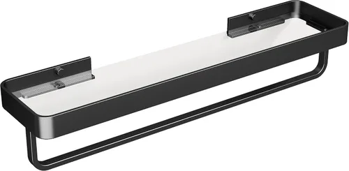 Miniatura 11 de Danpoo Estante de Pared Pequeña de 8 Pulgadas, Vidrio Templado Transparente con Marco de Aluminio Negro Mate – Elegante Organizador Flotante