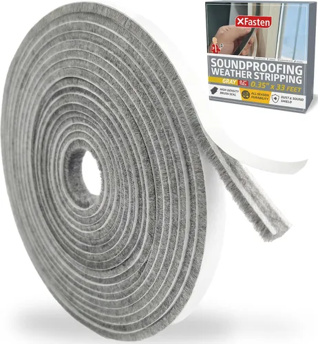 XFasten Burlete autoadhesivo para ventanas y puertas, 0.35 pulgadas x 33 pies, tapón de sello de cepillo de puerta insonorizado, tira de sellado