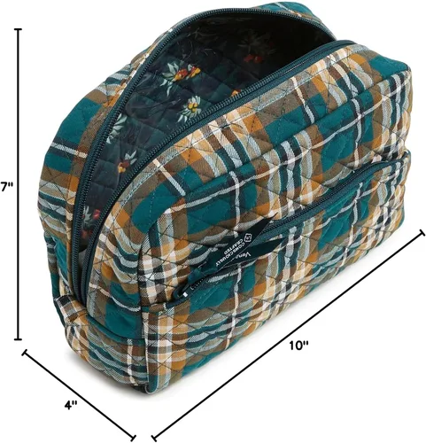 Miniatura 4 de Vera Bradley Bolsa organizadora de maquillaje cosmético grande de algodón para mujer Tartán Huerto