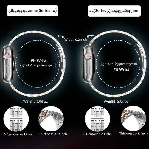 Miniatura 6 de Correa de acero inoxidable compatible con Apple Watch Ultra 2/Ultra/Series 10-1 y SE/SE2, correa de metal ajustable para iWatch de 1.496 pulgadas