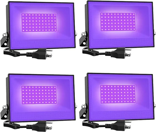 Miniatura 7 de Onforu Paquete de 2 luces LED negras de 30 W, luz de inundación de luz negra con enchufe, IP66 impermeable, para fiesta de baile de Halloween