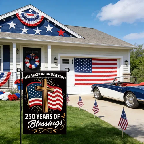 Miniatura 3 de Blessings 250 Years America Garden Flag, 250 Anniversary USA Flag America Patriotic Banner 250 Year One Nation Under God 4th of July - Bandera