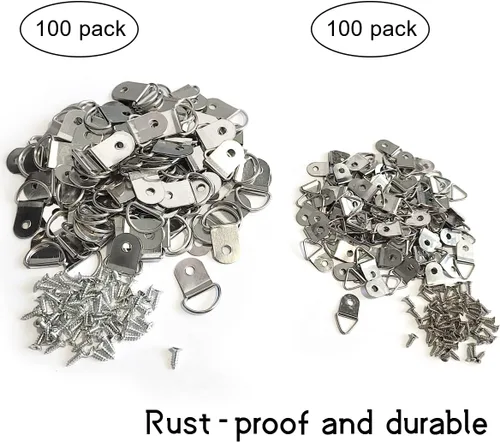 Miniatura 3 de 200 ganchos de fotos de anillos en D resistentes, anillos en D de doble agujero con tornillos a granel para colgar fotos, pinturas, obras de arte