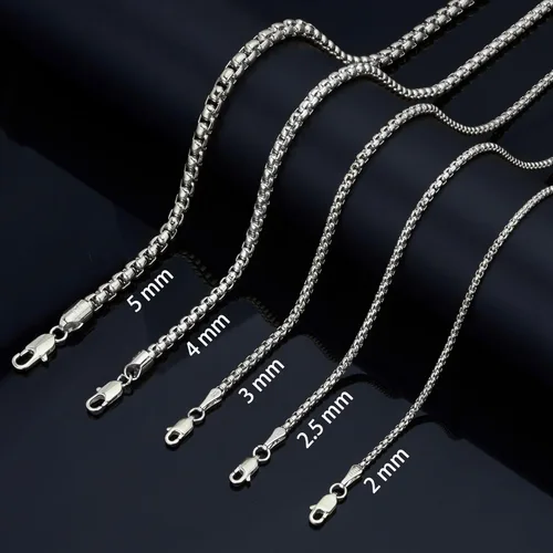 Miniatura 7 de nometo Cadena Sólida de Plata de Ley 925 Cadena de Caja Cadena de Cuerda Cierre de Langosta Cadena de Plata para Hombres Cadena de Collar de Plata