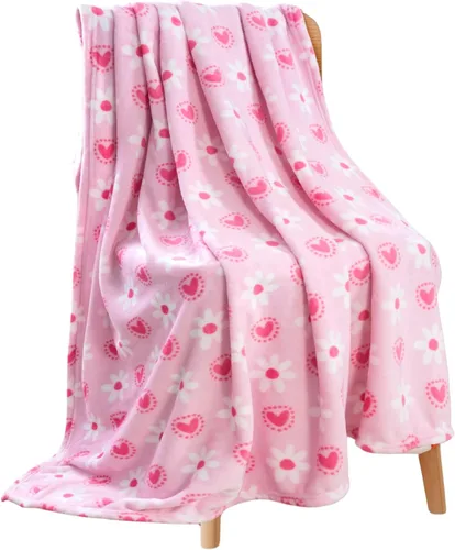 Miniatura 24 de Manta de forro polar suave para primavera de niñas y niños: bebés, pollitos, pájaros, flores en suave y acogedor amarillo, verde, rosa sobre fondo