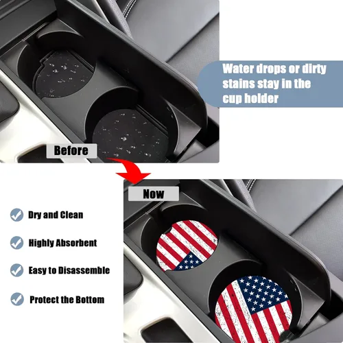 Miniatura 4 de Posavasos para automóvil, posavasos de cerámica absorbente con bandera estadounidense, posavasos para portavasos de automóvil, accesorios