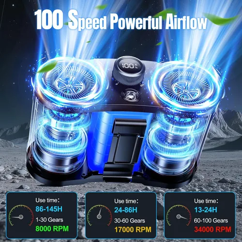 Miniatura 2 de Ventilador de cintura portátil AI 2026 de 25000 mAh, 100 velocidades 34000 RPM, ventilador de refrigeración corporal personal con linterna de 145