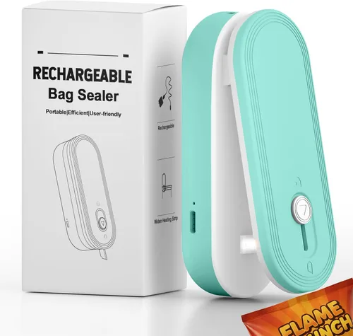 Miniatura 10 de Mini sellador de bolsas con cortador e imán, resellador de bolsas recargable de 1800 mAh de mano, sellador térmico portátil para bolsas