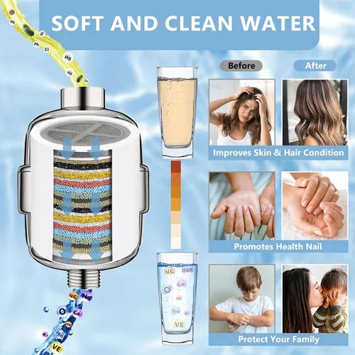 Miniatura 4 de Paquete de 4 filtros de cabezal de ducha de 20 etapas, cartucho de filtro de ducha de repuesto para agua dura, universalmente compatible