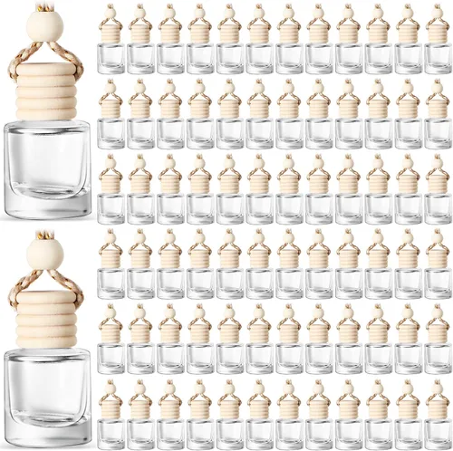 Miniatura 9 de BBTO 100 ambientadores para automóvil con tapa de madera, difusor de aromaterapia vacío, soporte de fragancia transparente para automóvil, colgante