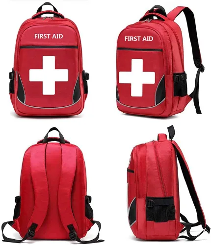 Miniatura 2 de Bolsa de primeros auxilios vacía roja bolsa médica de emergencia para primeros auxilios, mochilas de trauma con múltiples bolsillos para viajes, rojo