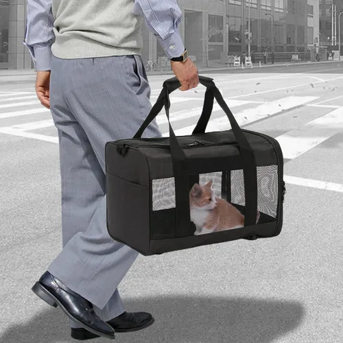 Miniatura 5 de Transportador de viaje para gatos, de lados suaves, ventilado, transpirable, plegable, transportador suave aprobado por aerolíneas para perros