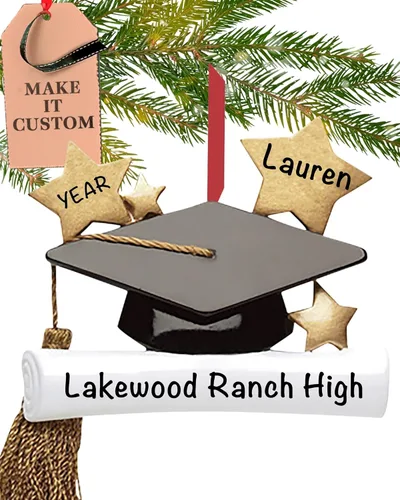 Adorno de graduación personalizado 2025 | Adornos de Navidad personalizados grabados con láser 24 horas de clase de 2025 para árbol | Gorra de