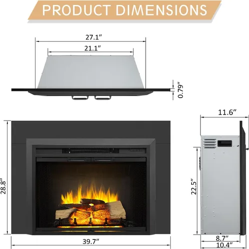 Miniatura 3 de LegendFlame Damon - Inserto eléctrico para chimenea de 30 pulgadas con kit de embellecimiento, puerta de vidrio y pantalla de malla, calentador