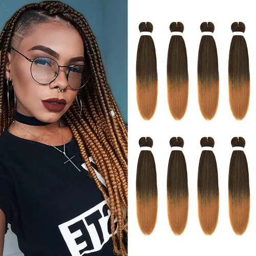 Miniatura 89 de 8 paquetes de extensiones preestiradas - 16 pulgadas de cabello trenzado premium, 55G/paquete, sin picazón, fijación en agua caliente, textura Perm