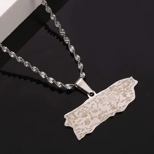Miniatura 2 de Collar con colgante de mapa de Puerto Rico de acero inoxidable, joyería de mapa de puertorriqueños