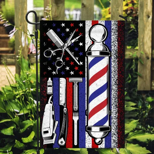 Miniatura 2 de Bandera de peluquero orgulloso para peluquero y estilista (12 x 18 pulgadas), bandera de jardín de Estados Unidos de alta calidad, banderas