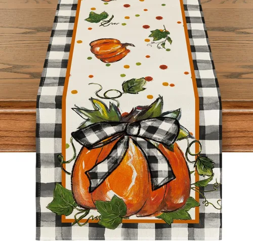 Artoid Mode Camino de mesa de otoño con lazo de calabaza, decoración de mesa de comedor de cocina de otoño para decoración de fiesta del hogar, 13 x