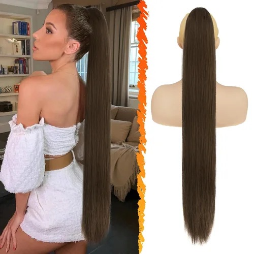 Miniatura 12 de BARSDAR Extensión de cola de caballo corta y recta - Extensiones de pelo con cordón de 16 pulgadas, rubio para mujeres - Extensiones de pelo Rubio