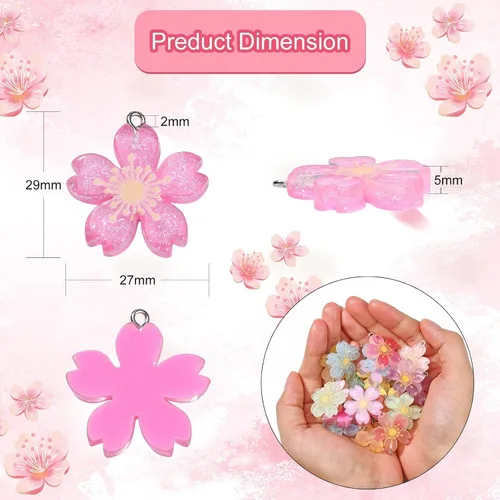 Miniatura 2 de DanLingJewelry 24 dijes de flores de cerezo de resina para mujer, joyería para hacer collares, aretes Colgantes de flores - 24 piezas