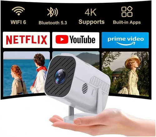 Aplicaciones integradas y wifi: proyector con wifi y Bluetooth, proyector para dormitorio, compatible con 4K, proyector portátil, Keystone