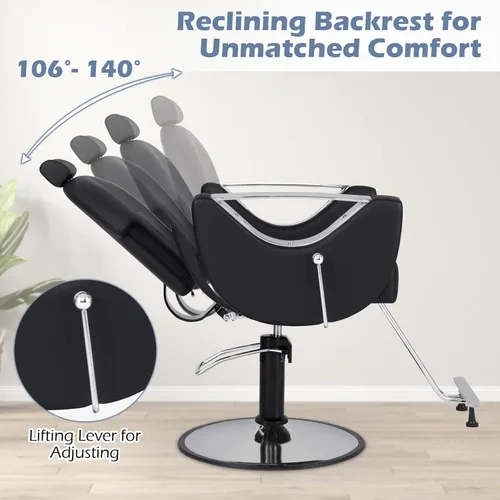 Miniatura 4 de Giantex Silla de peluquería reclinable, silla de salón para estilista, giratoria de 360 grados, altura ajustable y reposacabezas, bomba hidráulica