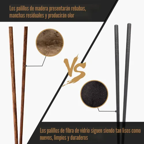 Miniatura 6 de HIWARE - 10 pares de palillos de fibra de vidrio; palillos reutilizables, aptos para lavavajillas, 9 1/2 pulgadas, color negro