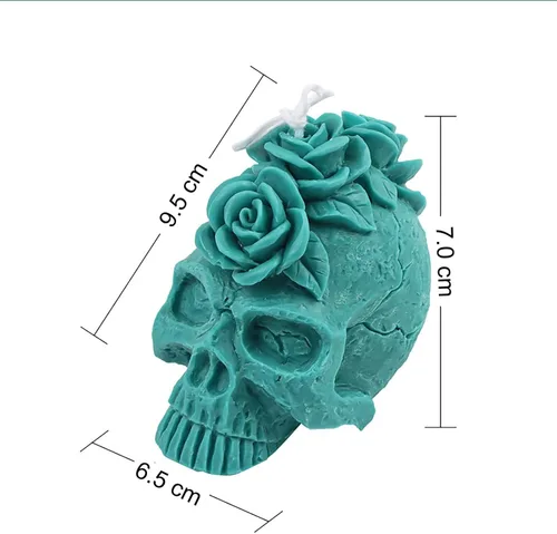 Miniatura 5 de Grainrain Molde de vela de silicona 3D con diseño de cráneo y rosa, molde de vela pilar decorado, moldes de silicona hechos a mano para hacer velas