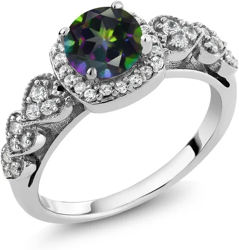 Miniatura 6 de Gem Stone King Anillo de compromiso de aniversario y piedra natal de corte redondo de 0.236 in para mujer, plata de ley 925, anillo de promesa