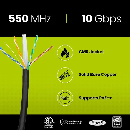 Miniatura 2 de trueCABLE Cat6 cable riser (CMR), 1000 pies, 4 pares de cobre puro sólido de 23 AWG, 550 MHz, certificación ETL, par trenzado sin blindaje (UTP)