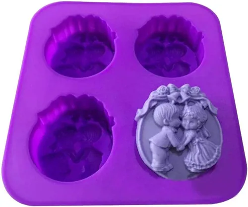 Miniatura 8 de Moldes de silicona para parejas, niños y niñas, 4 cavidades, campanas de Navidad, pastel de ángel, bandeja de mousse, pudín, fondant, chocolate