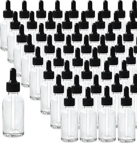 Miniatura 20 de Paquete de 48 Botellas Cuentagotas de Vidrio Transparente de 1 oz, Botellas Cuentagotas con Cuentagotas de Vidrio para Aceites Esenciales, Perfumes