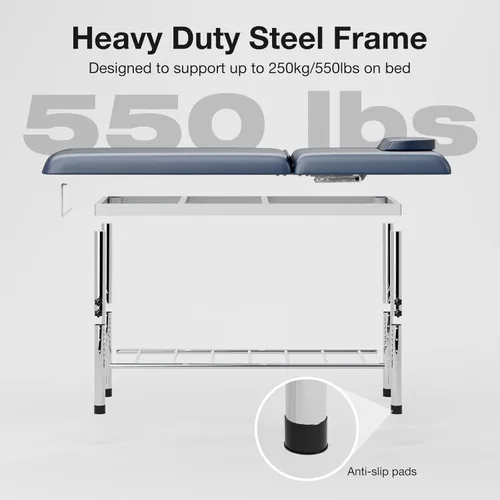 Miniatura 4 de SyyBhb Mesa de masaje estacionaria profesional ajustable en altura, cama de examen resistente de 550 libras para tratamiento, respaldo ajustable