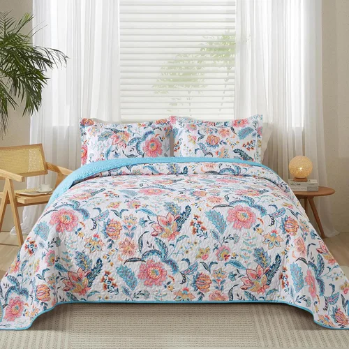 Miniatura 8 de BEDISELY Colchas de algodón tamaño Queen, colcha ligera estilo granja tamaño Queen (90 x 98 pulgadas), juego de ropa de cama floral suave y Casa