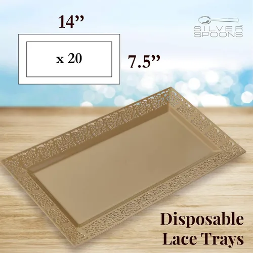 Miniatura 5 de Silver Spoons Bandejas de encaje desechables para bodas y cenas de lujo 6 piezas Oro 14' x 7.5
