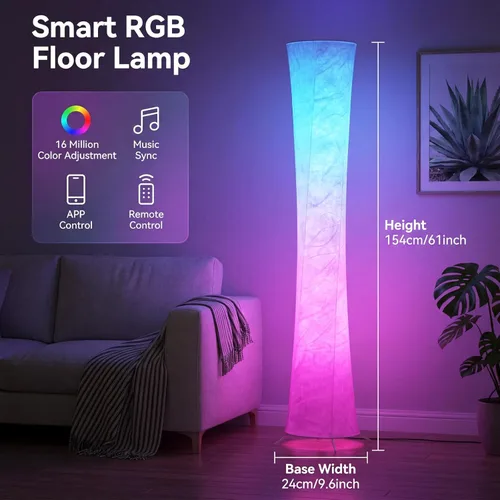 Miniatura 2 de Lámpara de pie RGB, lámpara LED inteligente que cambia de color, sincronización de música, control remoto por aplicación, lámpara de pie de 157 cm