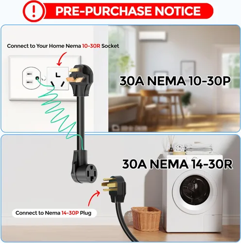 Miniatura 2 de CircleCord - Adaptador para secadora de 4 puntas a 3 puntas, de 4P más nuevo a 3P más antiguo, cable de conversión NEMA 10-30P a receptáculo 14-30R