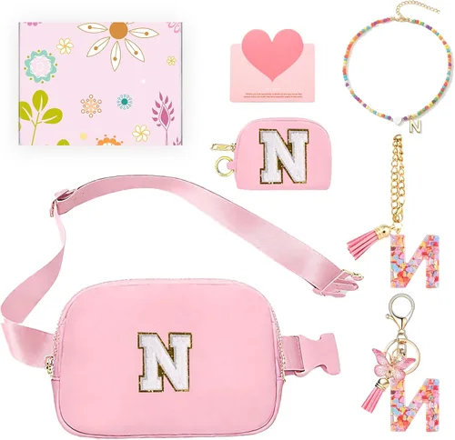 Miniatura 36 de Regalos de moda para niñas adolescentes, cangurera con monograma para niña con llavero, collar, dijes de taza, tarjeta de felicitación y caja