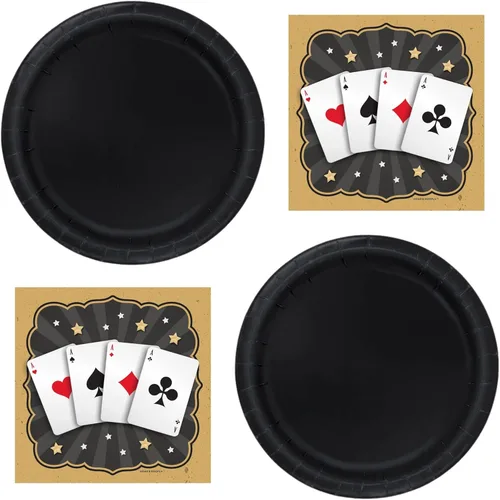 HOME & HOOPLA Suministros mágicos para fiestas y tarjetas para fiestas nocturnas, tarjetas de mago, platos de postre de papel negro y servilletas