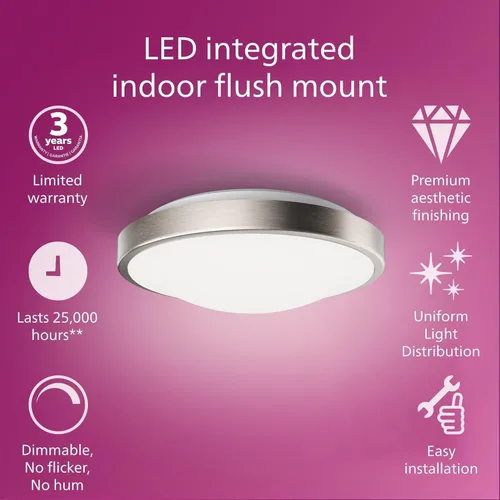 Miniatura 5 de PHILIPS LED Lámpara de techo de montaje empotrado de 11 pulgadas, paquete de 2 unidades, color blanco seleccionable, níquel cepillado, 1200 lúmenes