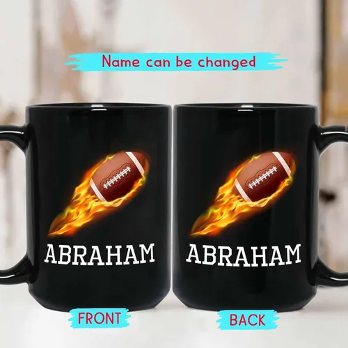 Miniatura 2 de Taza de café de fútbol personalizada con nombre, regalos para hombres, mujeres, amantes del fútbol, taza de cerámica negra personalizada de 11 onzas