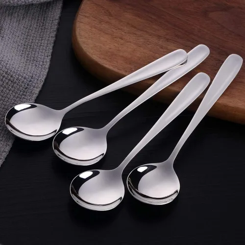 Miniatura 2 de Buyer Star Juegos de cucharas de caldo, cucharas de sopa redondas de 7 pulgadas, cucharas de cena de mesa con acabado de acero inoxidable Plateado